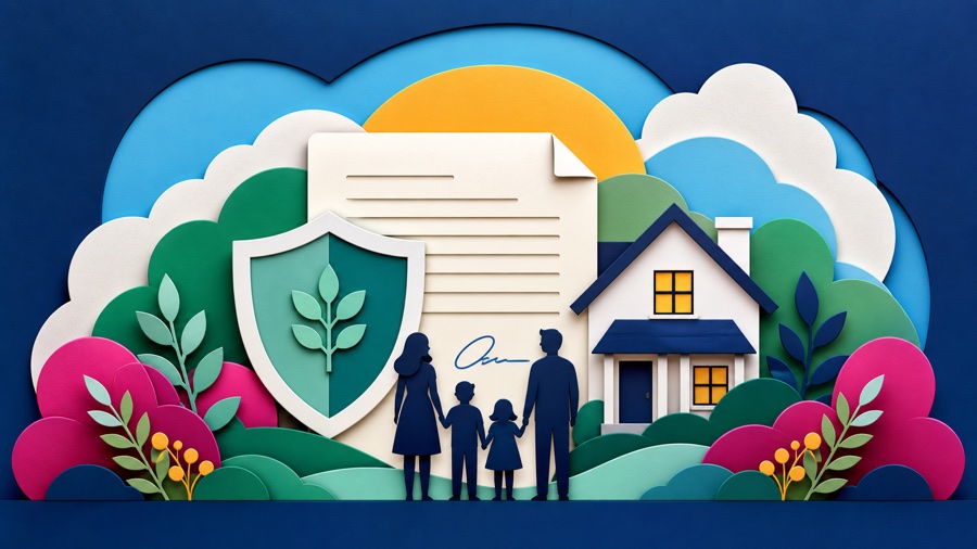 Illustrated estate planning documents protecting a family home
