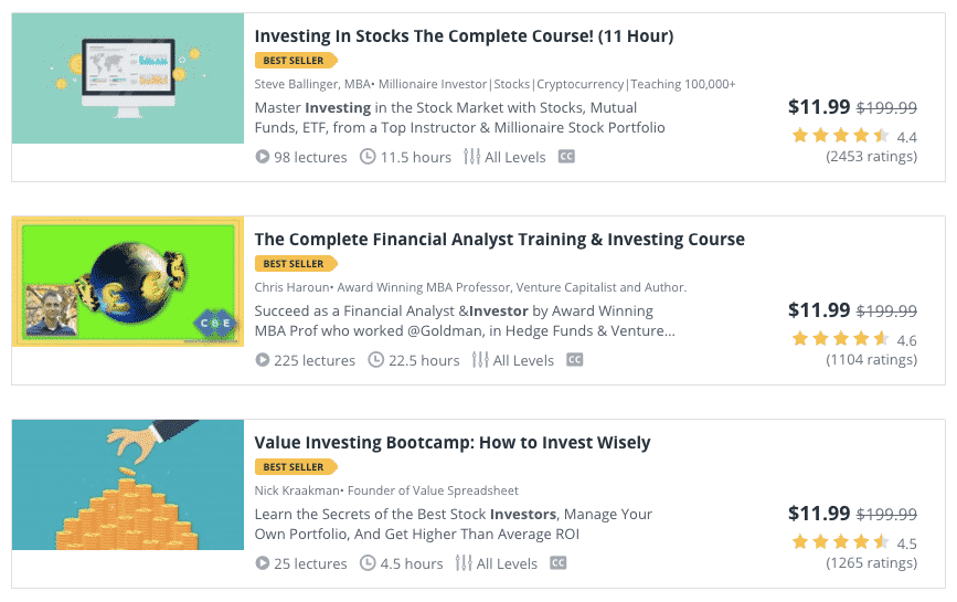 udemy finance course offerings