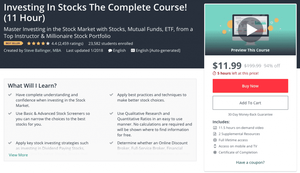 udemy investing in stocks course