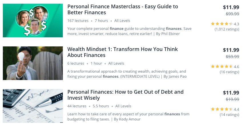 udemy personal finance course offerings